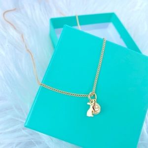 Gold Plated Rabbit & Clock Pendant Necklace
